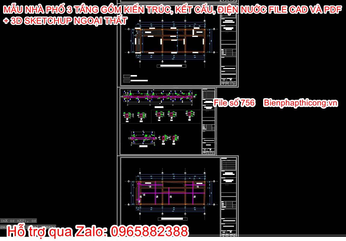 Tải bản vẽ cad kết cấu dầm sàn nhà phố 3 tầng đẹp.