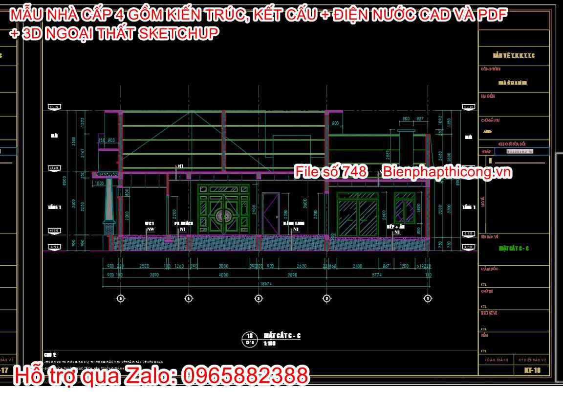 Tải bản vẽ cad nhà cấp 4 4 ngủ 200m2.