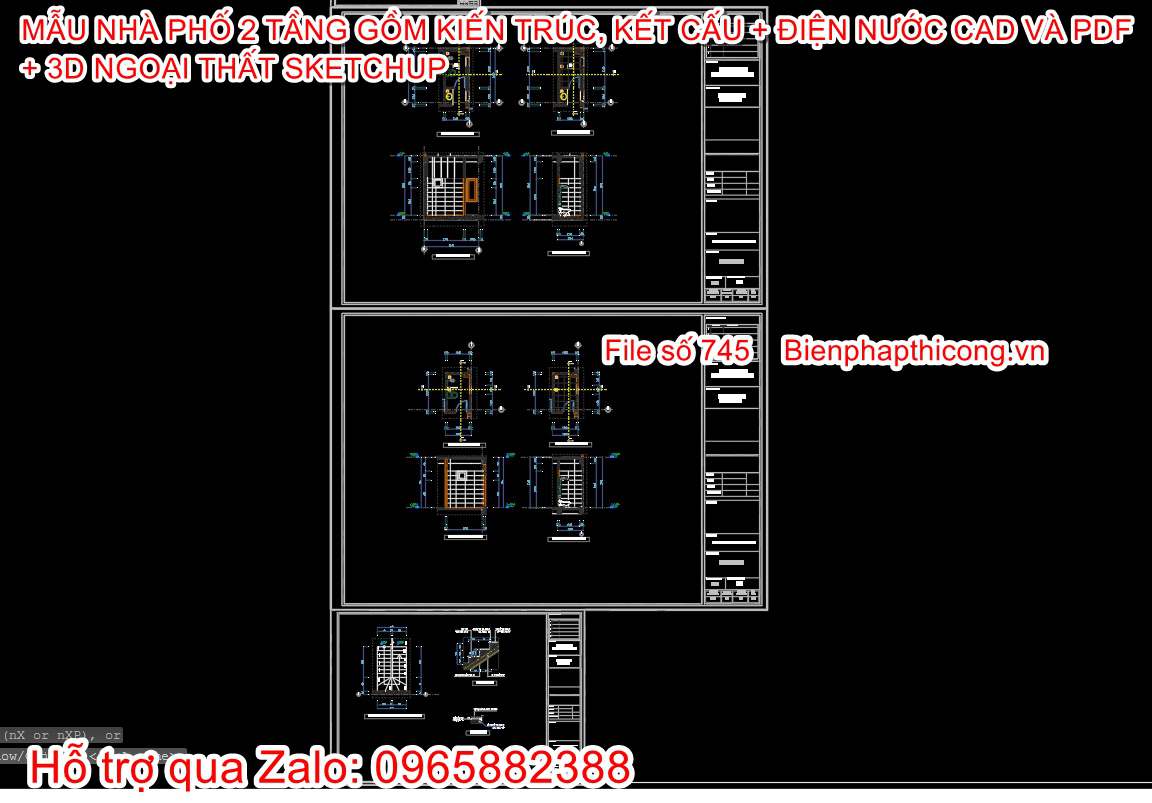 Tải bản vẽ cad nhà phố 2 tầng mặt tiền 8,5m.