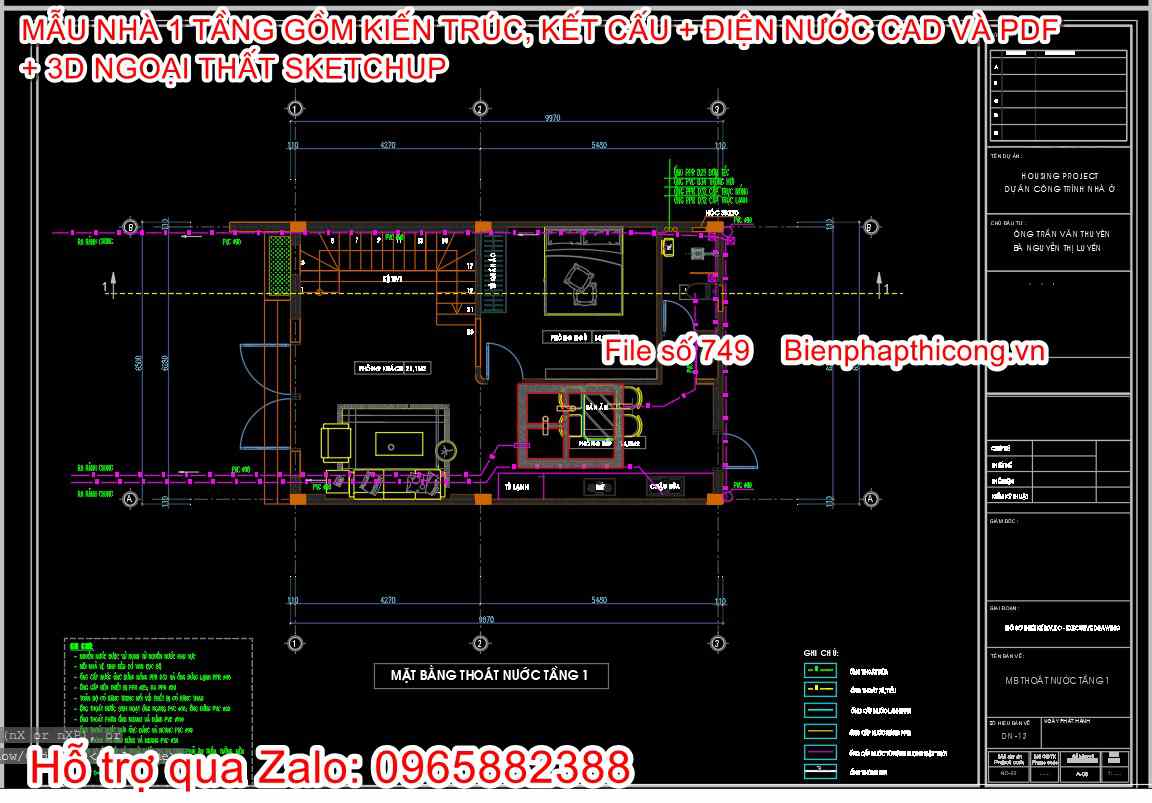 Bản vẽ cad nhà 1 tầng cấp thoát nước.