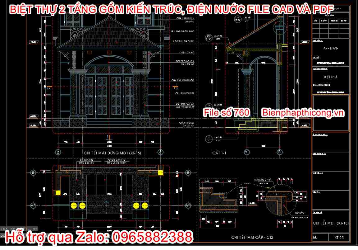 Bản vẽ chi tiết phào chỉ biệt thự 2 tầng địa trung hải.