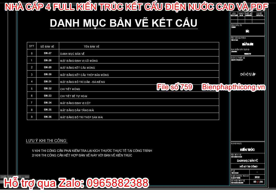 Bản vẽ kết cấu nhà cấp 4 3 ngủ đẹp.