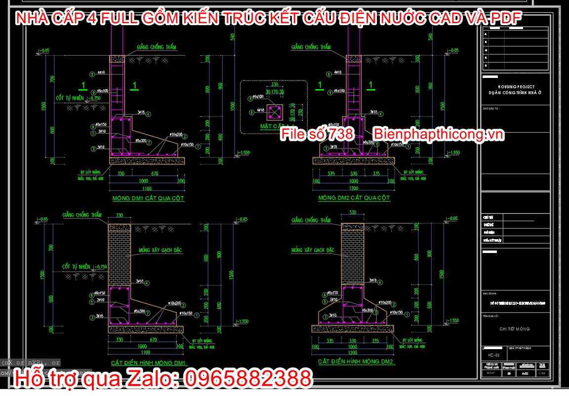 Bản vẽ móng băng nhà cấp 4 3 ngủ đẹp.