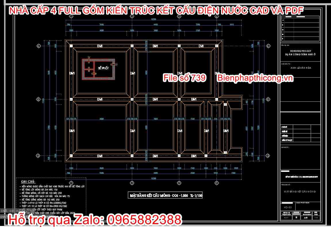 Bản vẽ móng nhà cấp 4 file pdf.