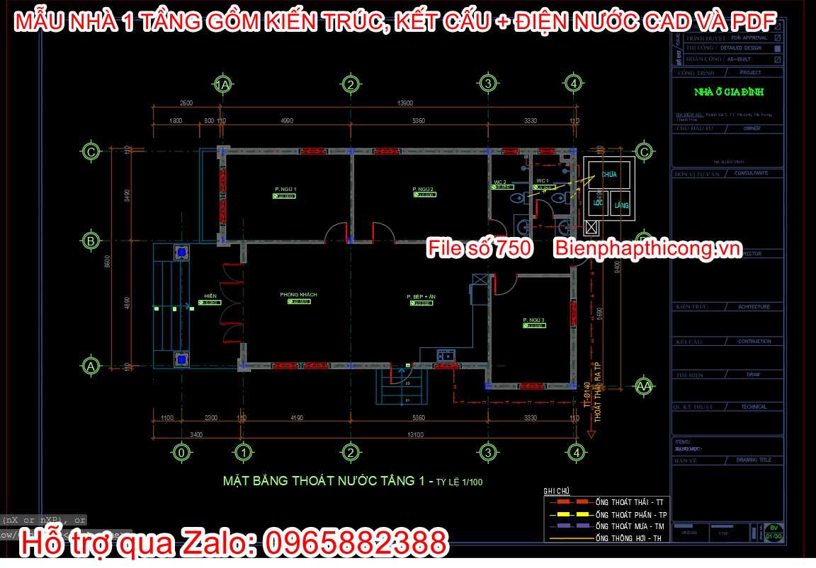 Bản vẽ nhà cấp 4 ngang 9,5m 130m2 3 ngủ.