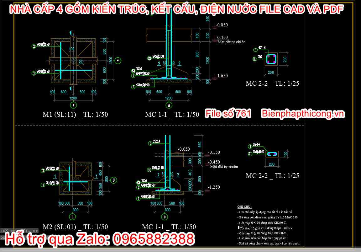 Bản vẽ thiết kế chi tiết kết cấu nhà cấp 4 2 ngủ.