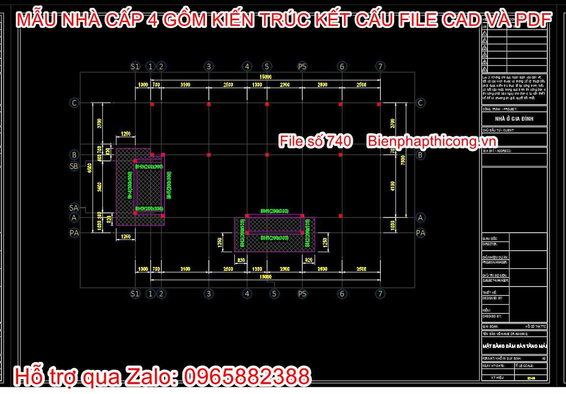 Bản vẽ thiết kế nhà cấp 4 3 ngủ.