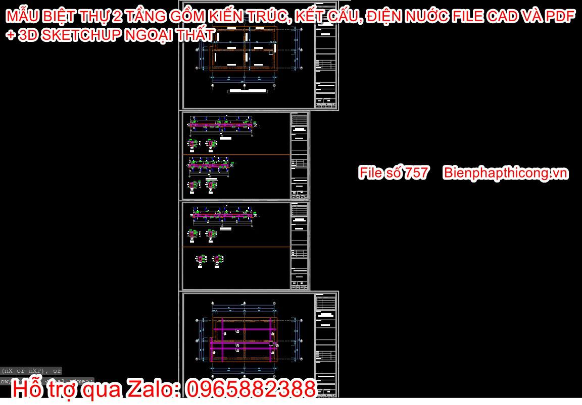 Donwload bản vẽ kết cấu biệt thự 2 tầng mái nhật.