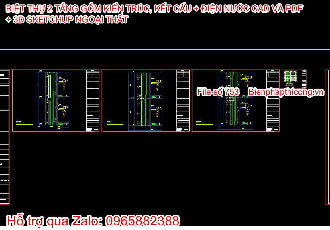 File pdf biệt thự 2 tầng thiết kế cột cad.