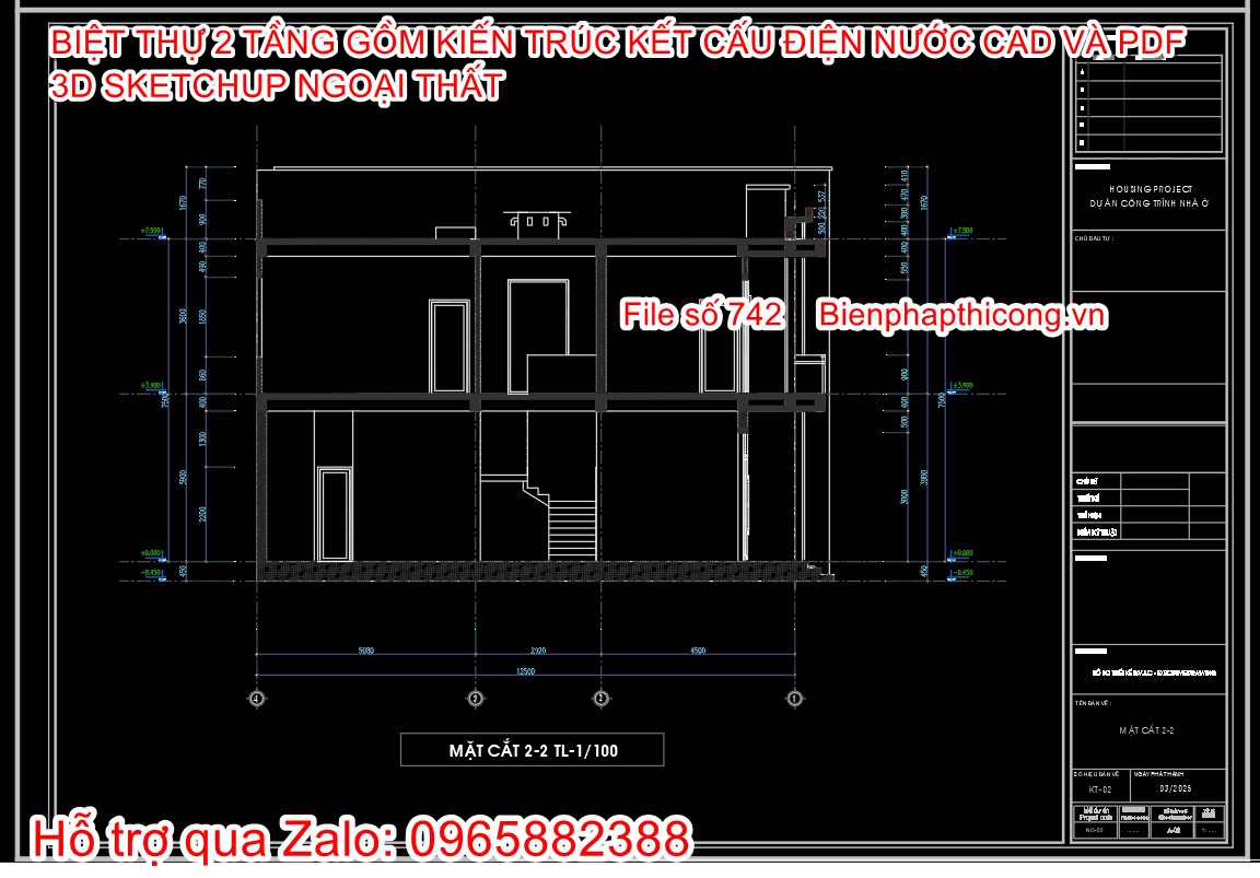 Bản vẽ biệt thự 2 tầng full kiến trúc kết cấu điện nước.