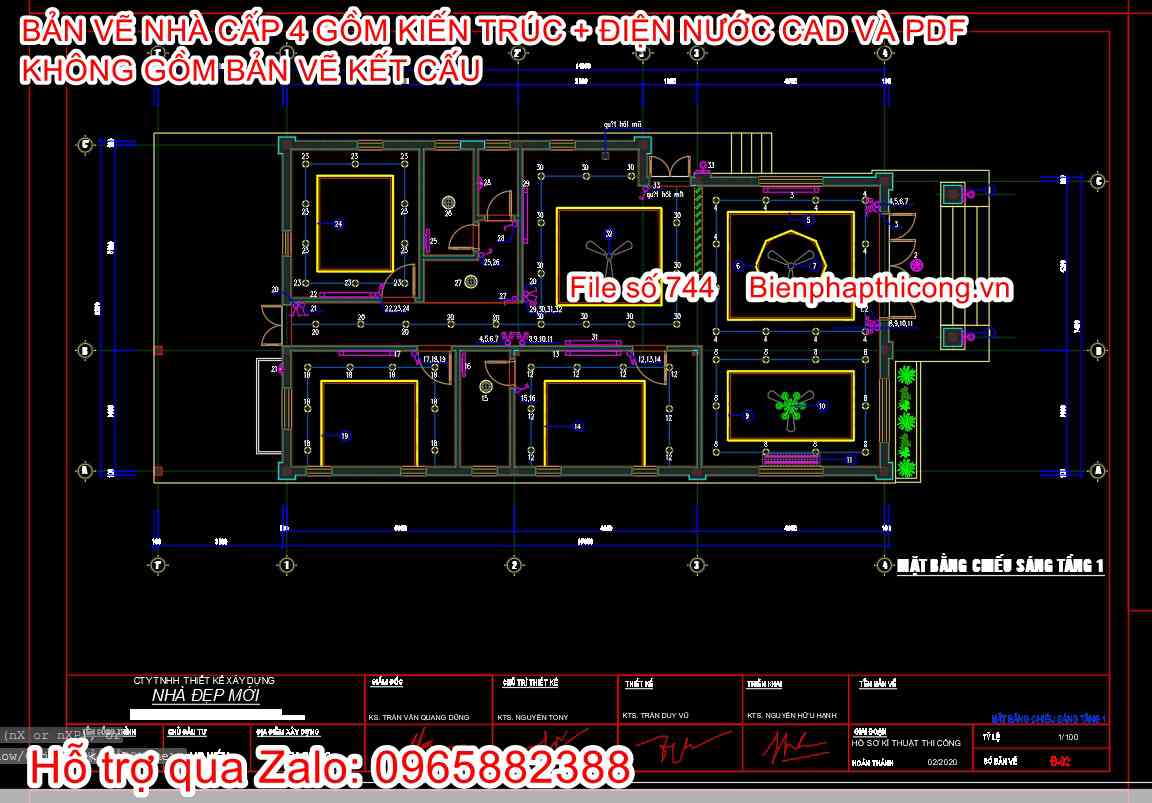 Bản vẽ cad nhà cấp 4 3 ngủ file pdf.