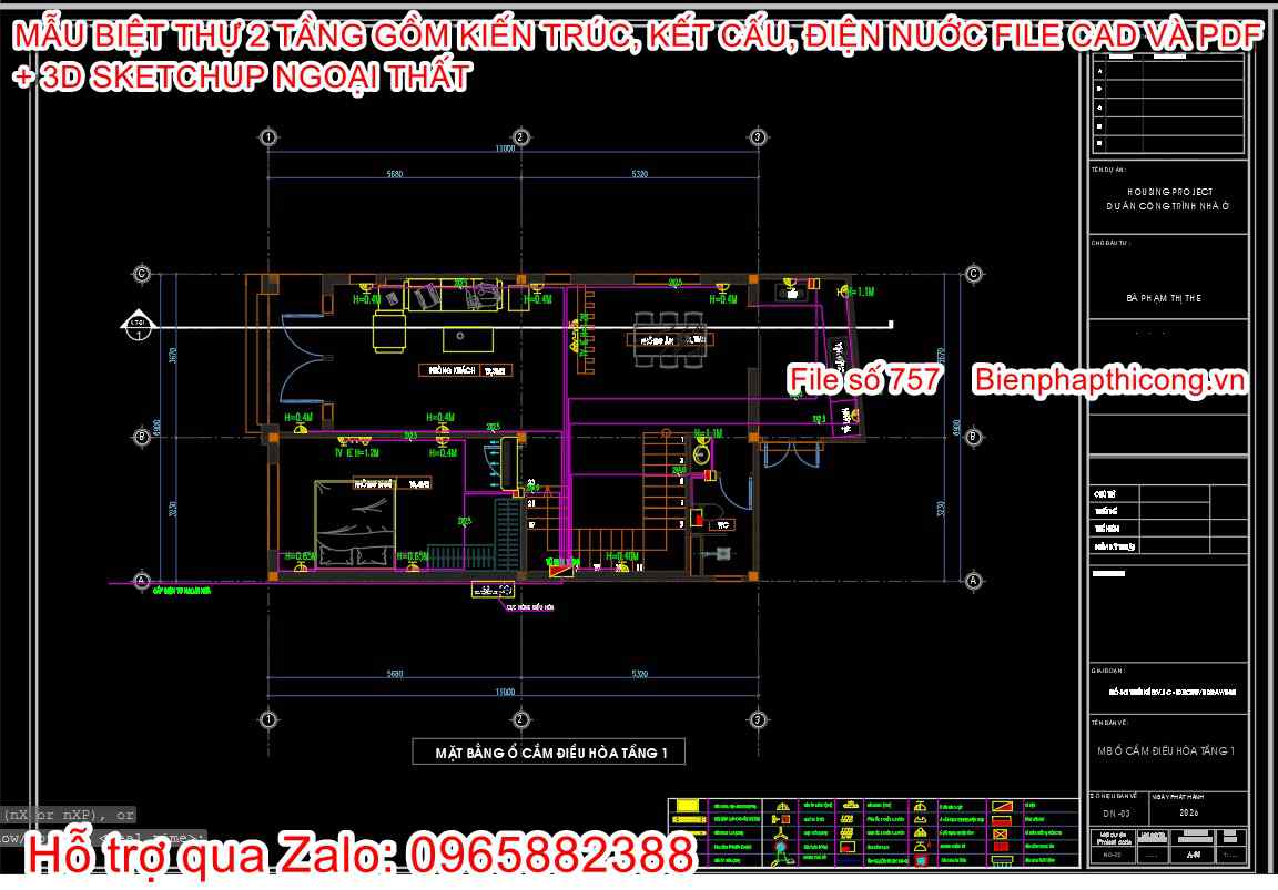 Bản vẽ cấp thoát nước biệt thự 2 tầng mái nhật 7m x 11m.