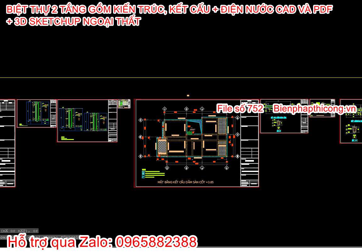 Bản vẽ kết cấu dầm sàn full cad biệt thự 2 tầng đẹp.