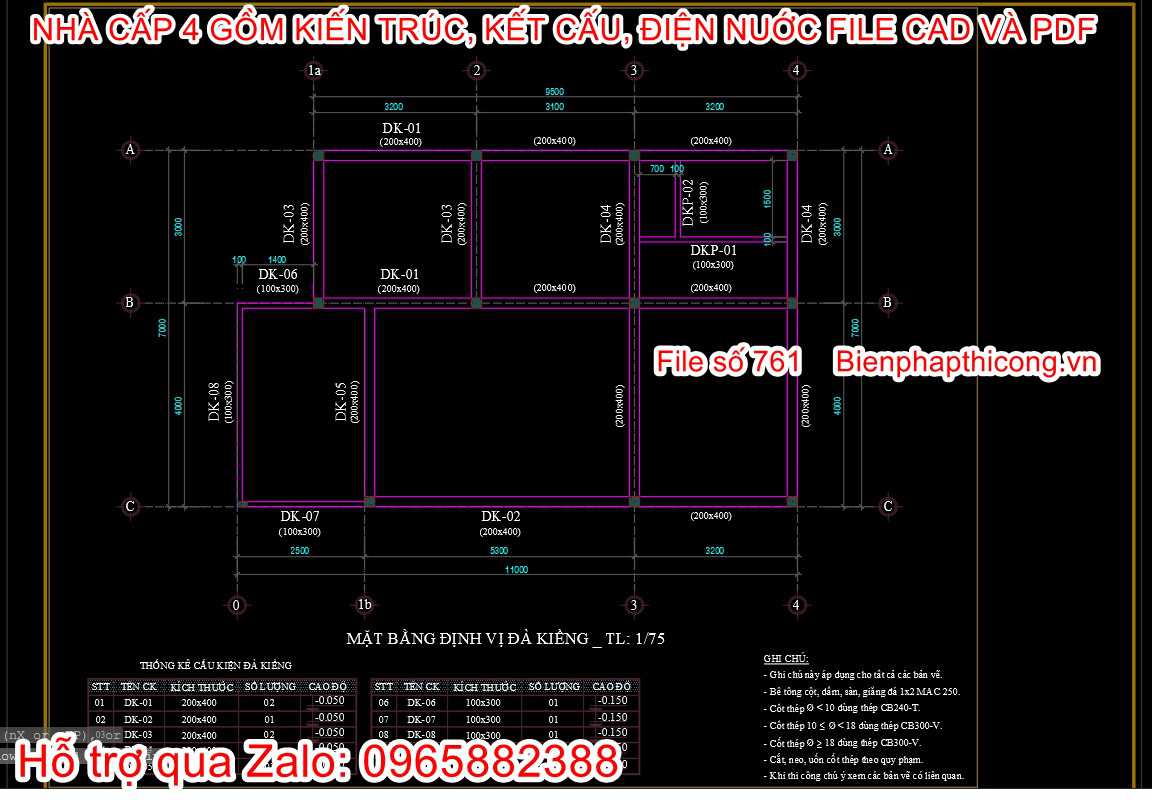 Bản vẽ thiết kế đà kiềng nhà cấp 4 đẹp.