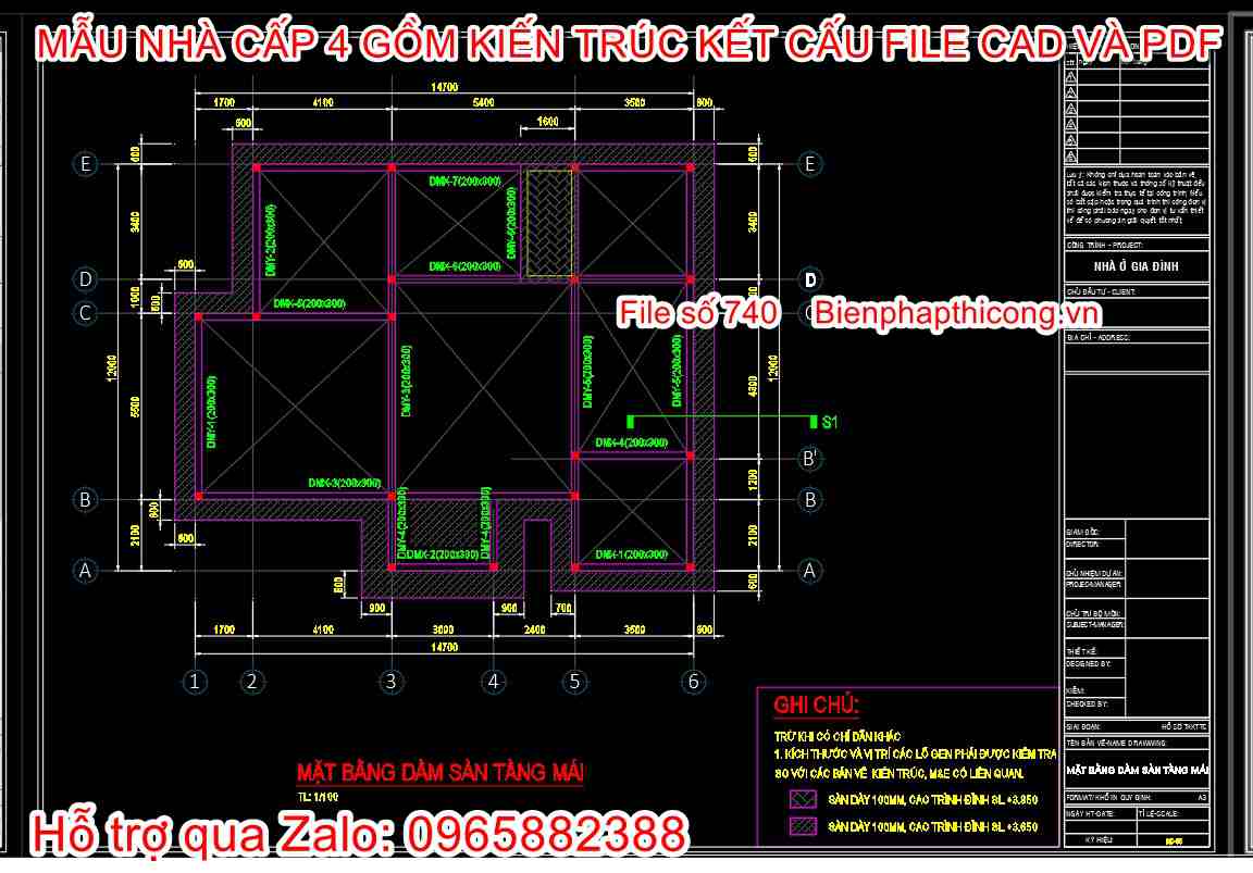 Bản vẽ thiết kế dầm sàn nhà cấp 4 800 triệu đến 900 triệu.