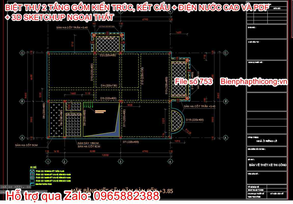 Hstk kết cấu dầm sàn tầng 2 biệt thự 2 tầng tân cổ.
