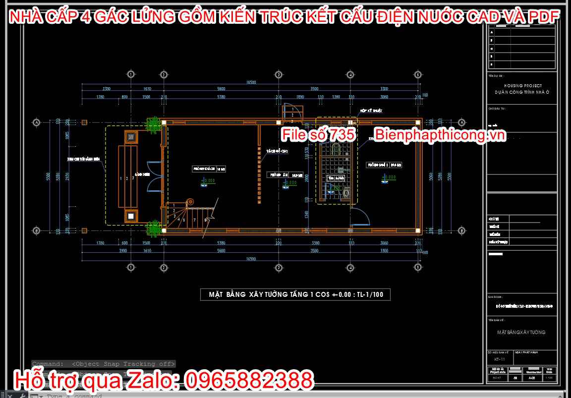 Bản vẽ nhà cấp 4 gác lửng mặt tiền 5,5m mái thái.