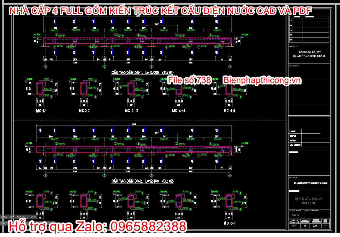 Bản vẽ thiết kế chi tiết dầm sàn nhà cấp 4 đẹp.