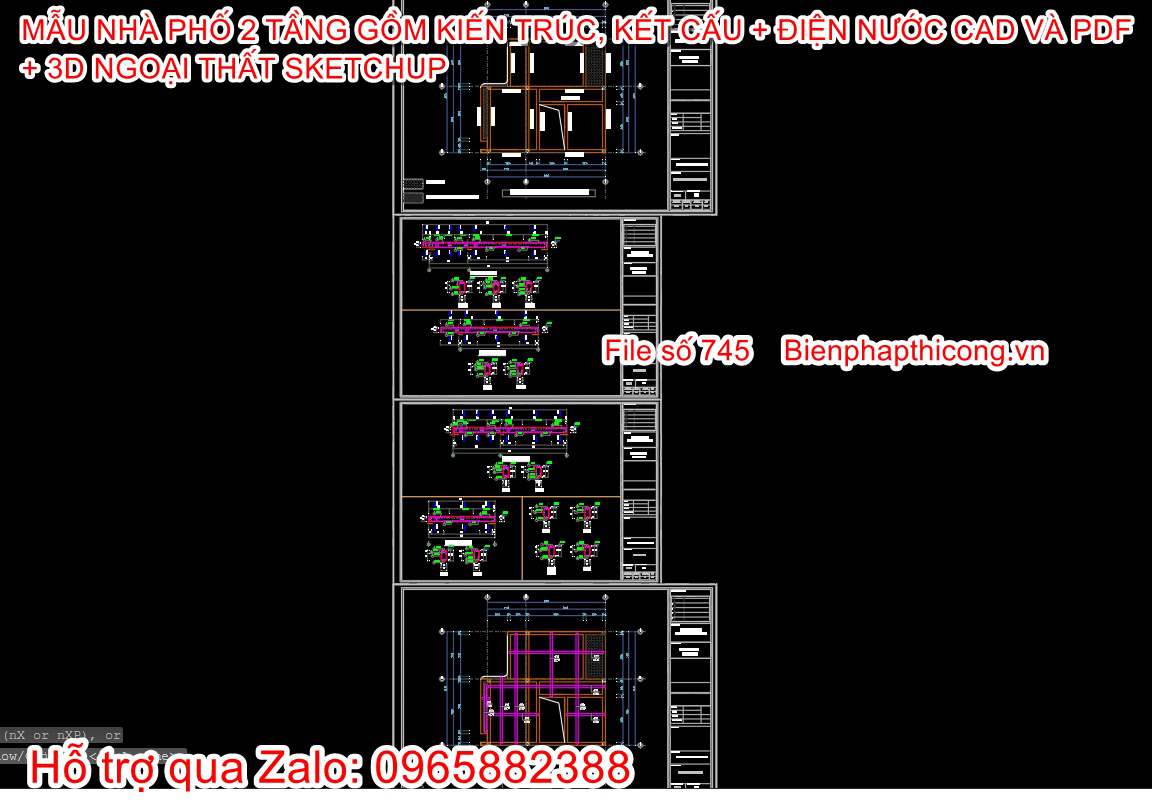 Bản vẽ thiết kế dầm sàn nhà phố 2 tầng đẹp.