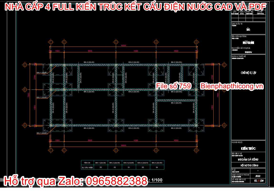 Bản vẽ thiết kế nhà cấp 4 3 ngủ đẹp.