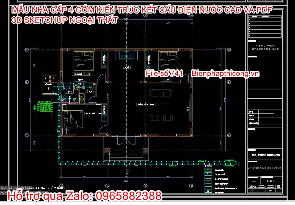 Bản vẽ thiết kế nhà cấp 4 mái nhật đẹp.