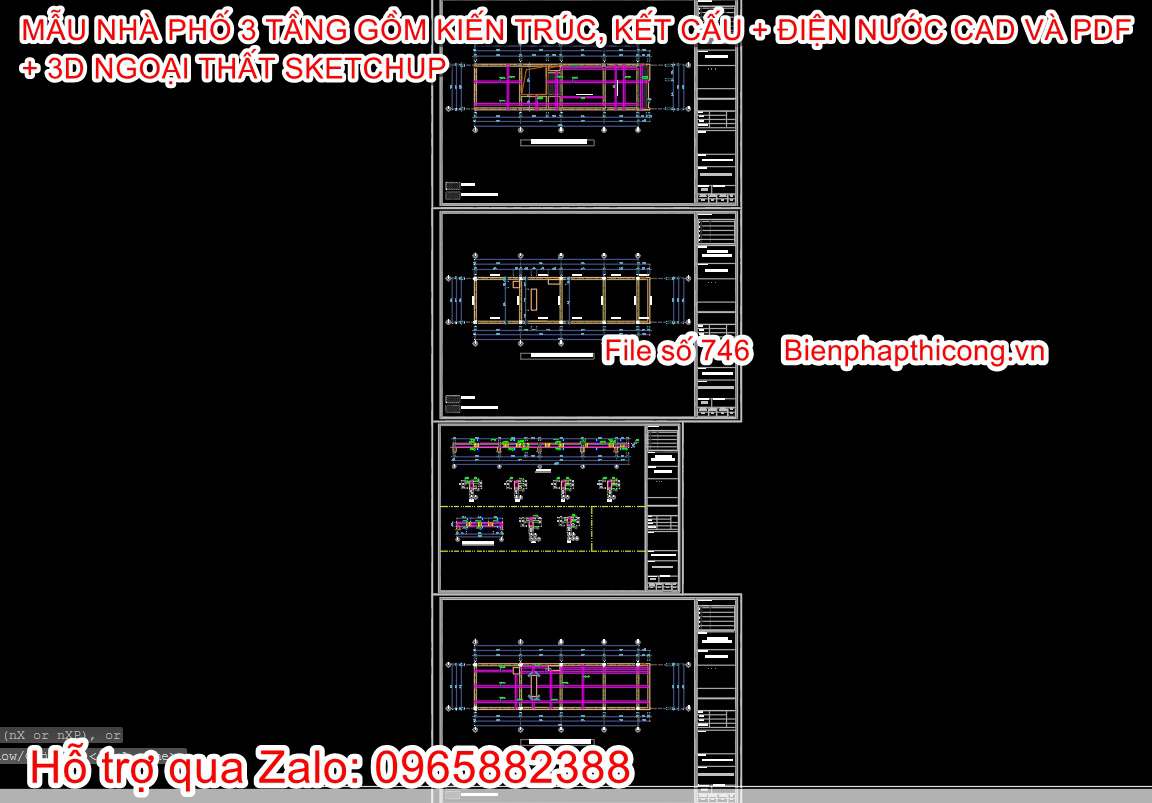 Download bản vẽ cad kết cấu nhà ống 3 tầng 5m x 18m.