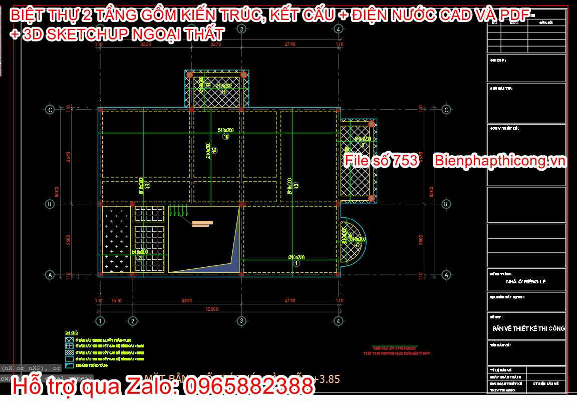 Download bản vẽ kết cấu dầm sàn biệt thự 2 tầng tân cổ điển.