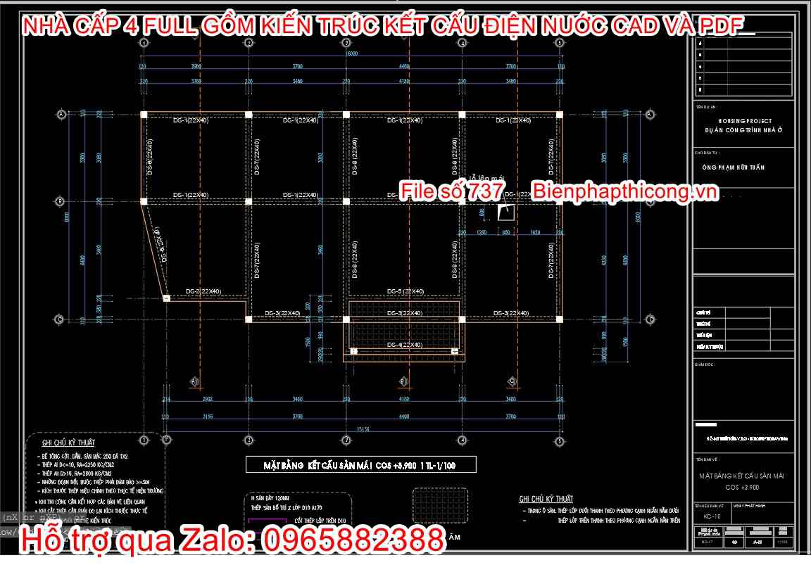 File thiết kế dầm sàn nhà cấp 4 4 ngủ rộng 16m.