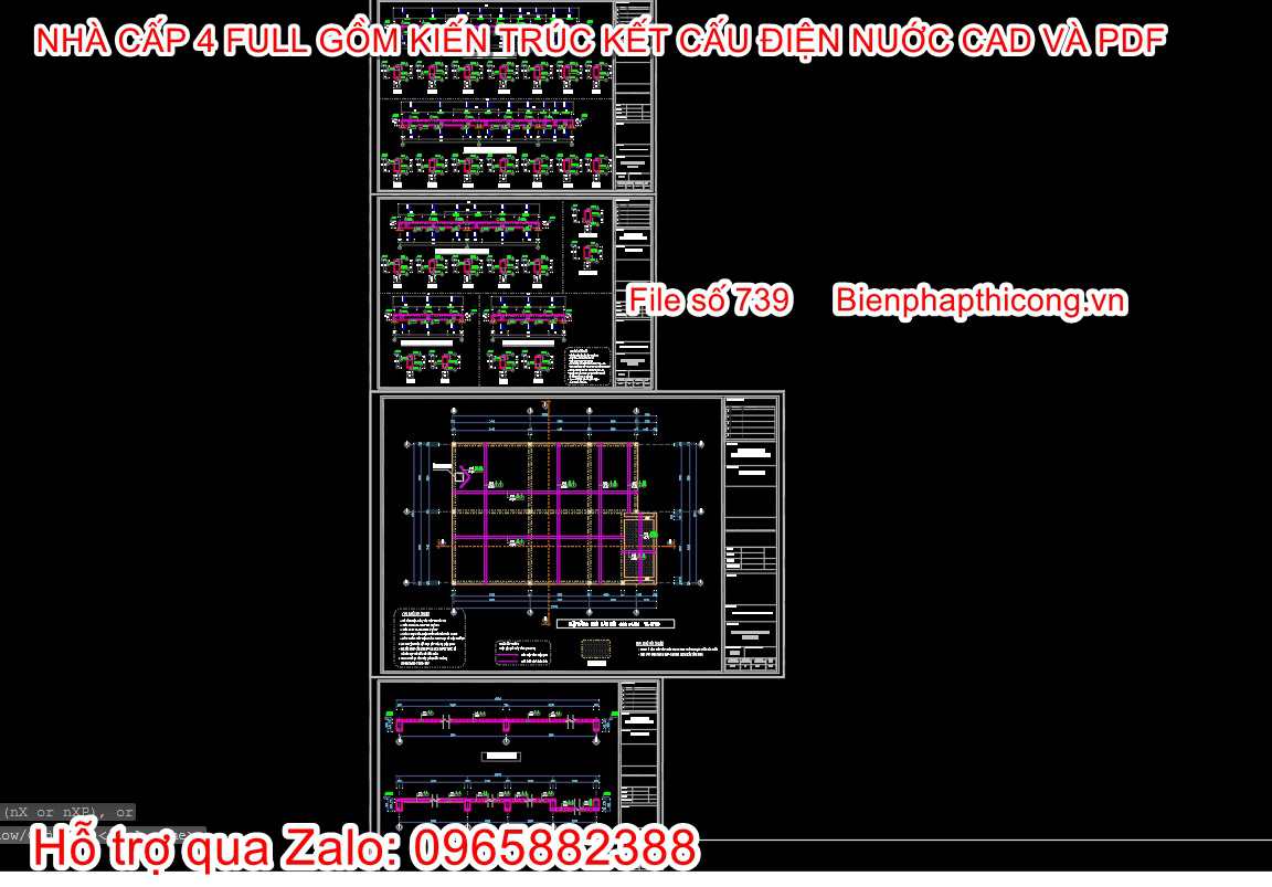 Bản vẽ nhà cấp 4 full kiến trúc kết cấu điện nước.