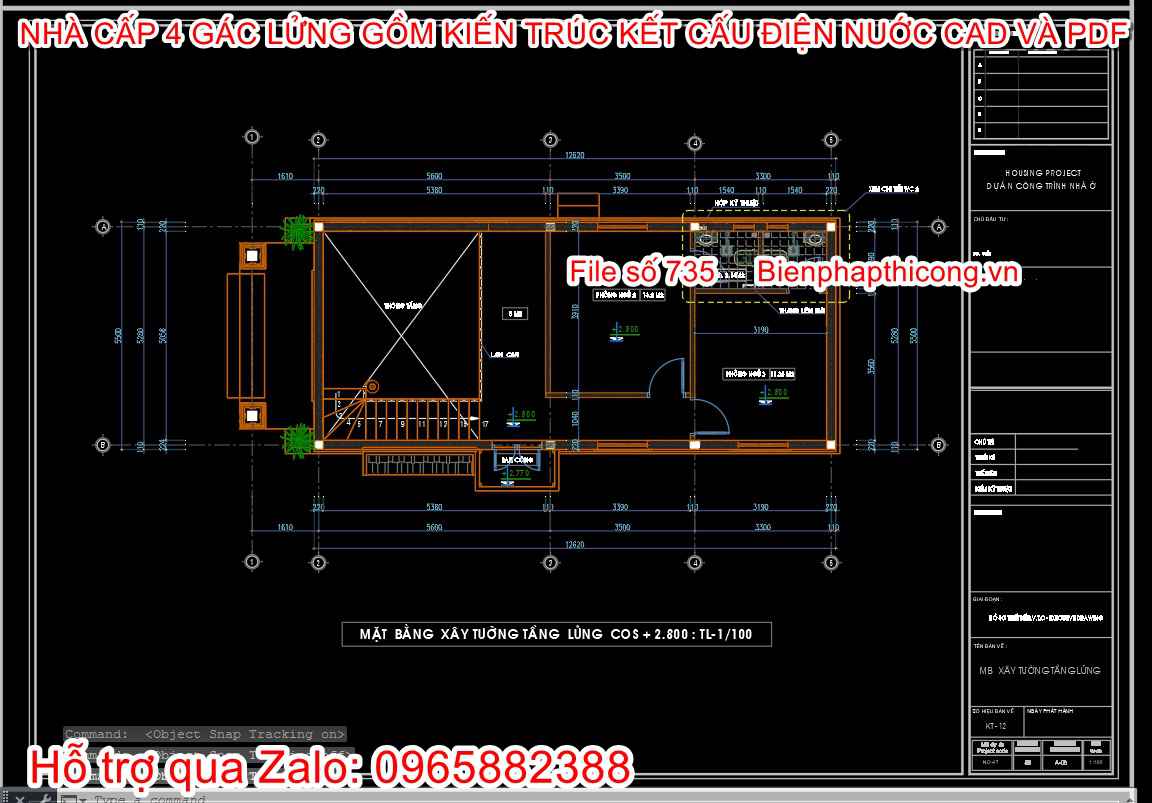 Bản vẽ thi công nhà cấp 4 rộng 5,5m.