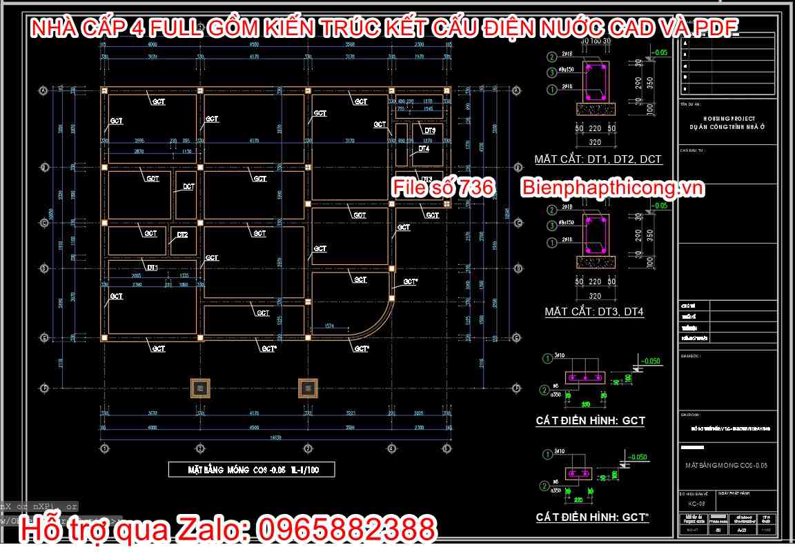 Bản vẽ thiết kế dầm sàn móng nhà cấp 4 đẹp.