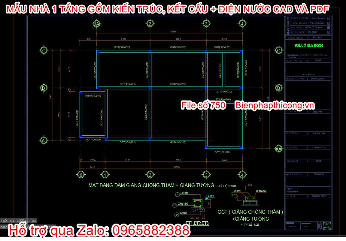 Bản vẽ thiết kế dầm sàn tầng mái nhà cấp 4.