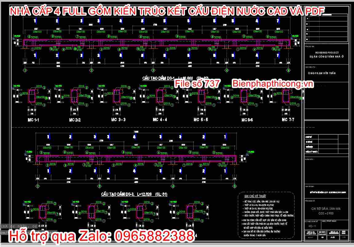 File dwg bản vẽ kết cấu dầm sàn nhà cấp 4 đẹp.
