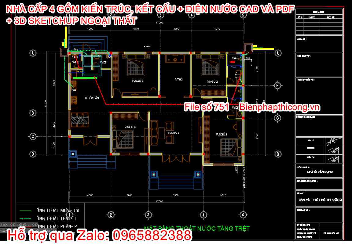 Mẫu nhà cấp 4 nông thôn làm cấp phép xây dựng.