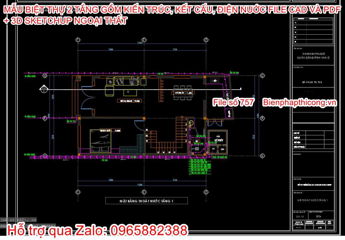 Mẫu thiết kế thoát nước biệt thự 2 tầng mái nhật đẹp.