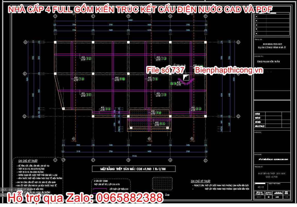 Bản vẽ thép sàn file pdf nhà cấp 4 cad.