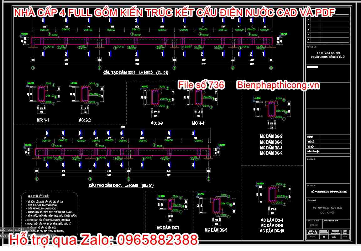 Download bản vẽ thiết kế chi tiết dầm sàn nhà cấp 4 3 ngủ.