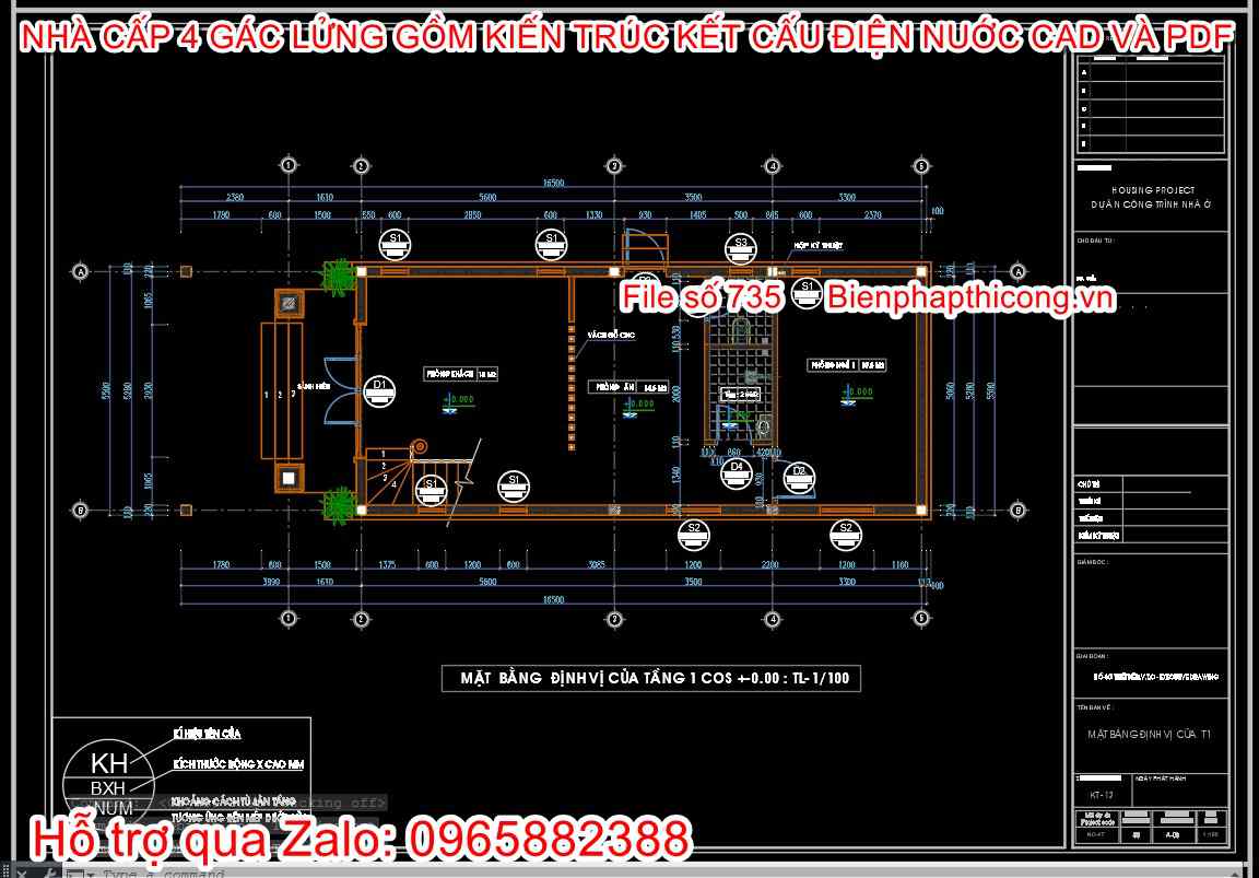 Mặt bằng định vị cửa tại tầng 1 nhà cấp 4.