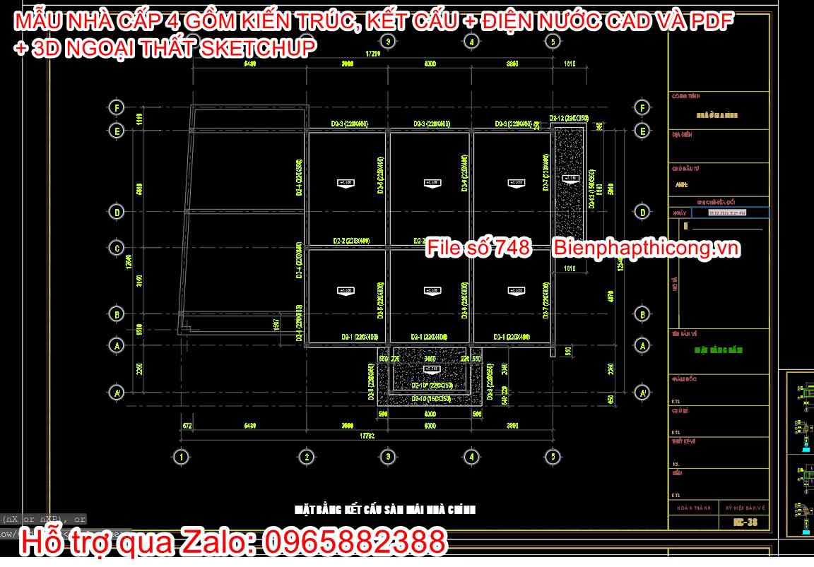 Bản vẽ dầm sàn nhà cấp 4 mái thái 200m2.