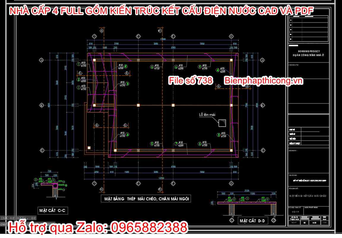Bản vẽ thiết kế chi tiết thép sàn mái nhà cấp 4.