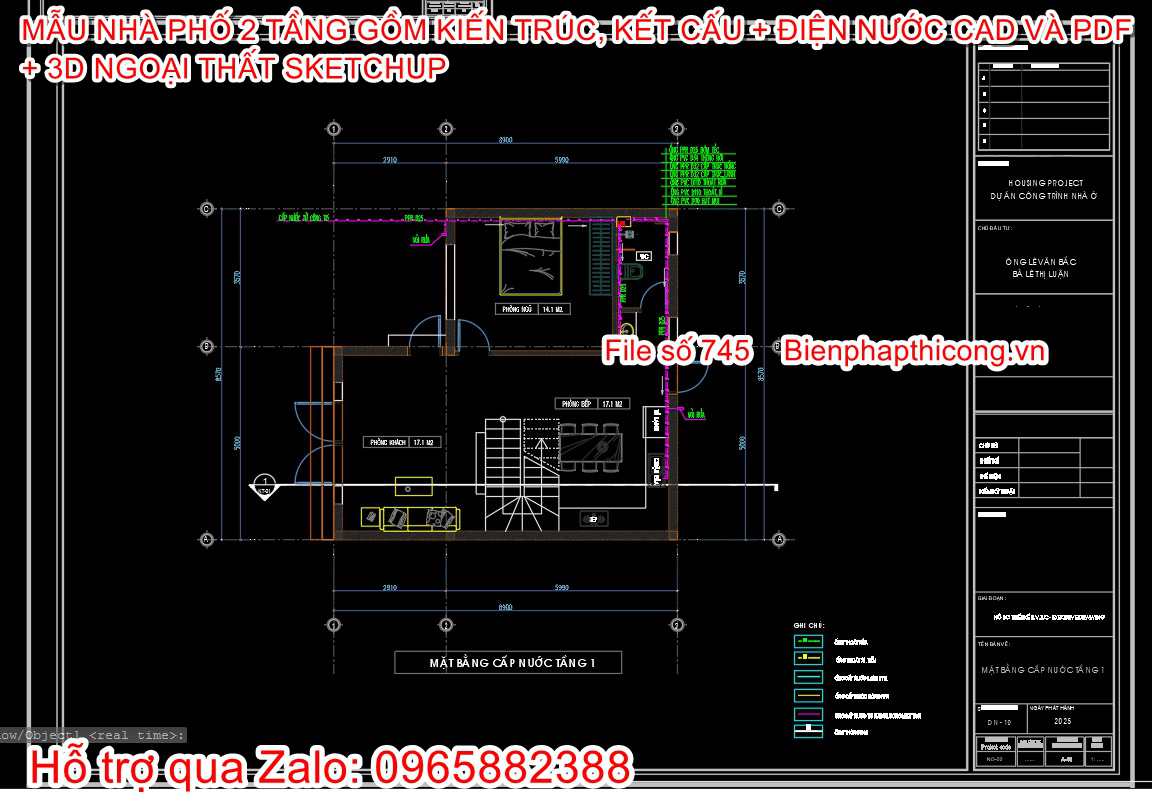 Bản vẽ thiết kế điện nước nhà phố 2 tầng đẹp.