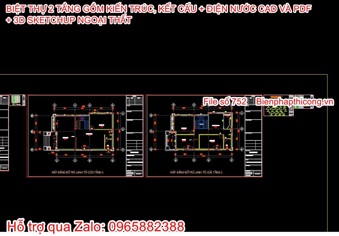 Bản vẽ thiết kế nhà 2 tầng tân cổ ngang 8,2m x 13m.
