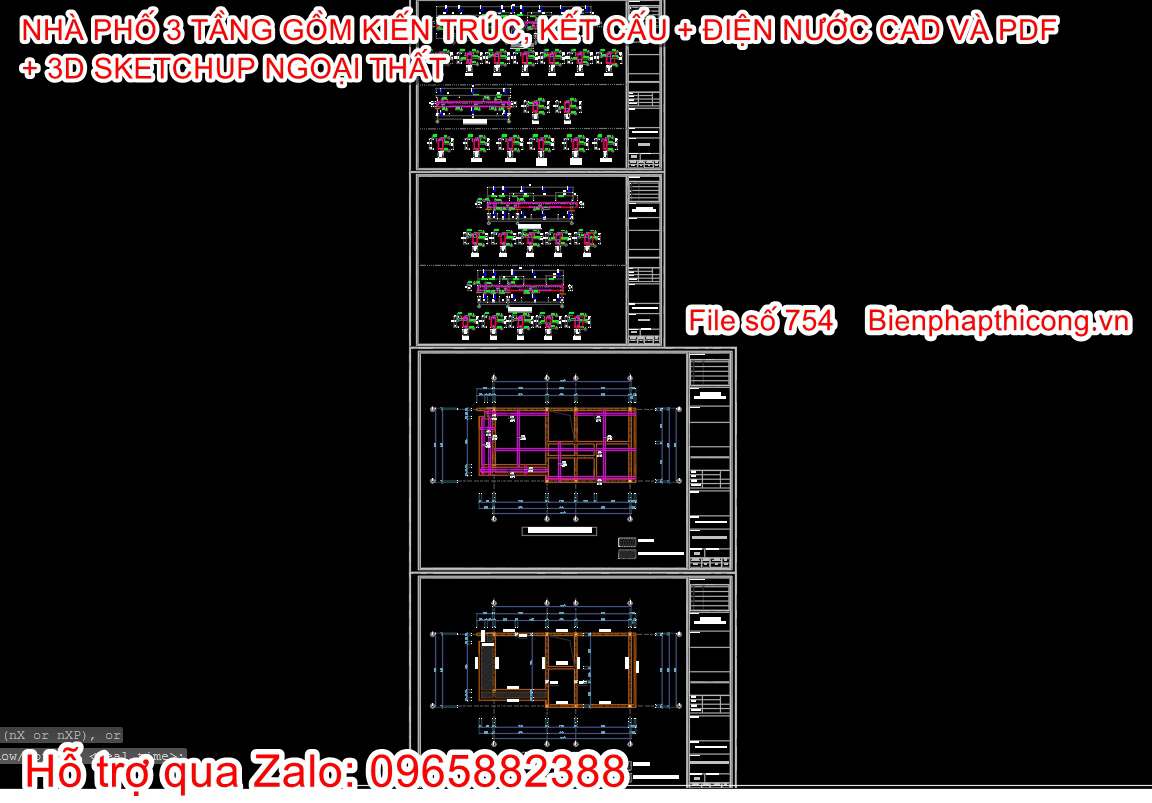 Download bản vẽ nhà phố 3 tầng full kiến trúc kết cấu điện nước.