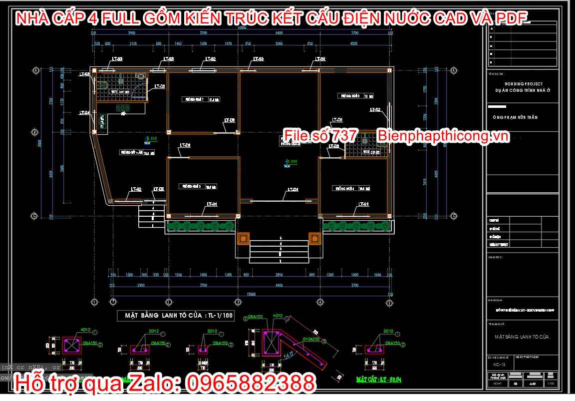 Full bản vẽ lanh tô nhà cấp 4 cad.