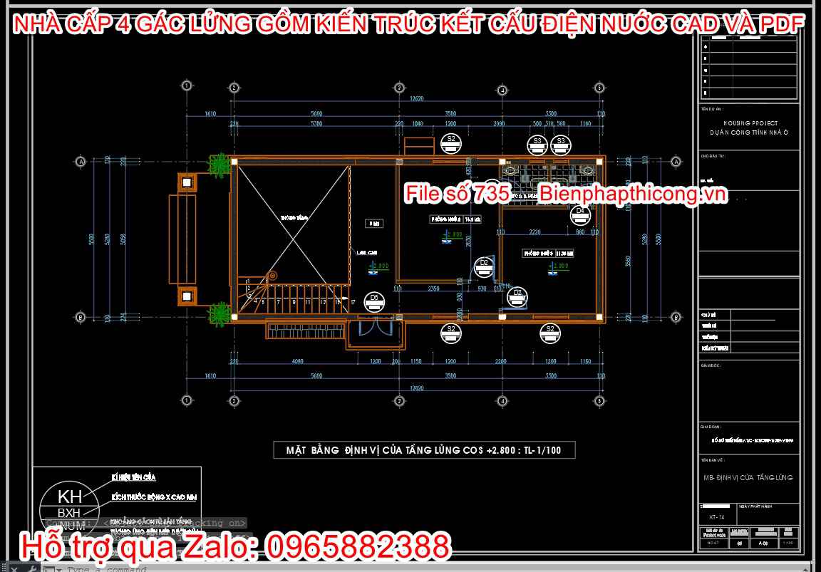Mặt bằng định vị cửa tại tầng 2 nhà cấp 4.