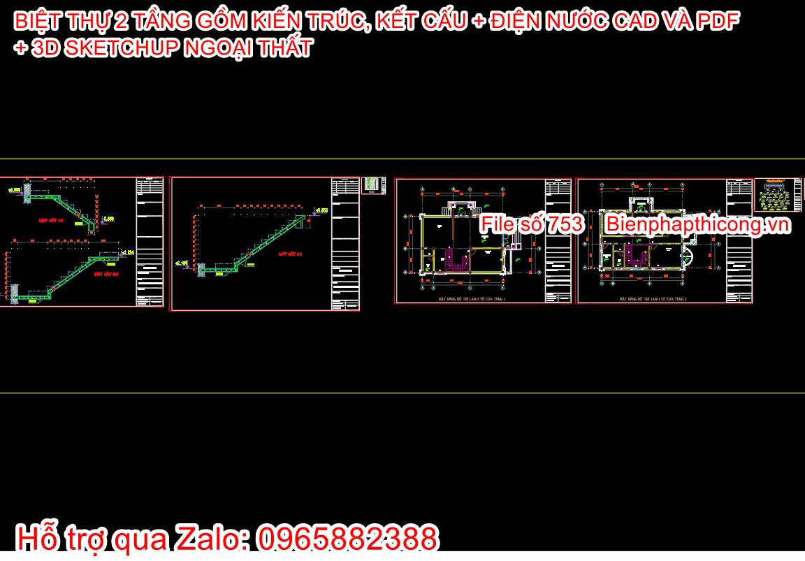 Thiết kế chi tiết cầu thang biệt thự 2 tầng đẹp.