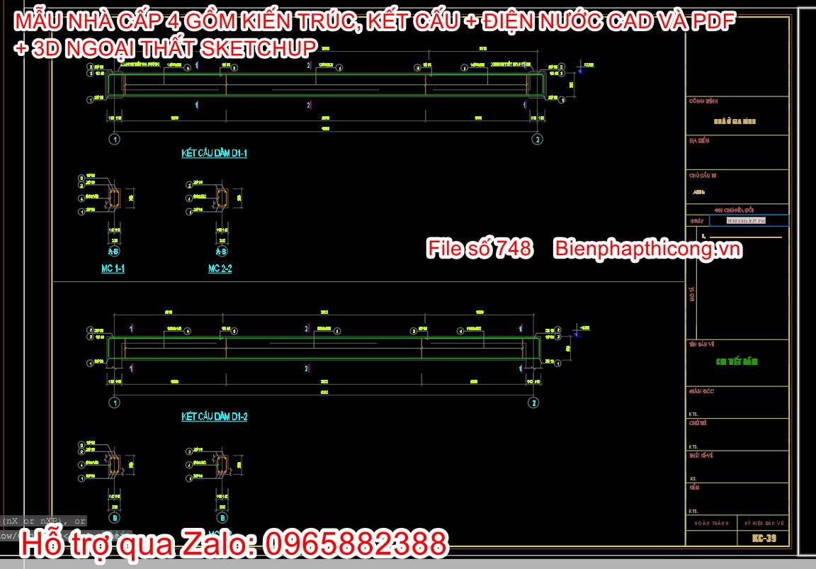 Bản vẽ thiết kế chi tiết dầm sàn cấp 4.