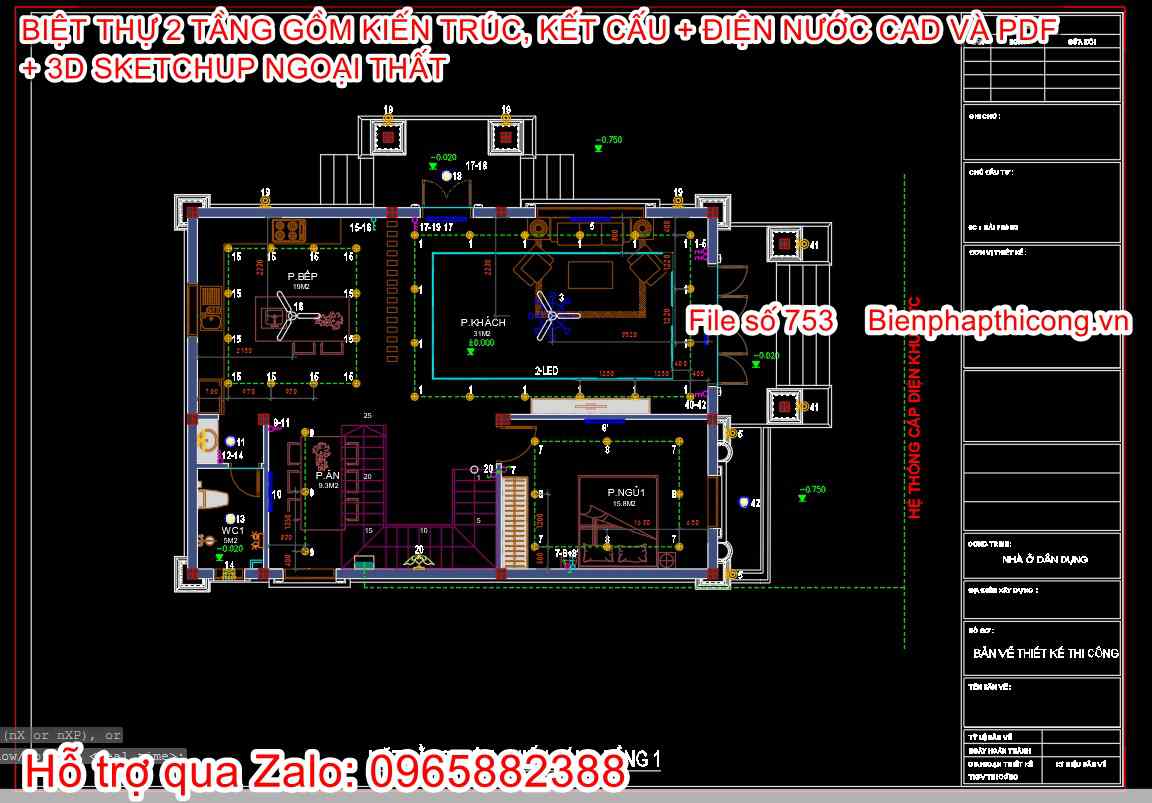 Bản vẽ thiết kế điện nước biệt thự 2 tầng đẹp.