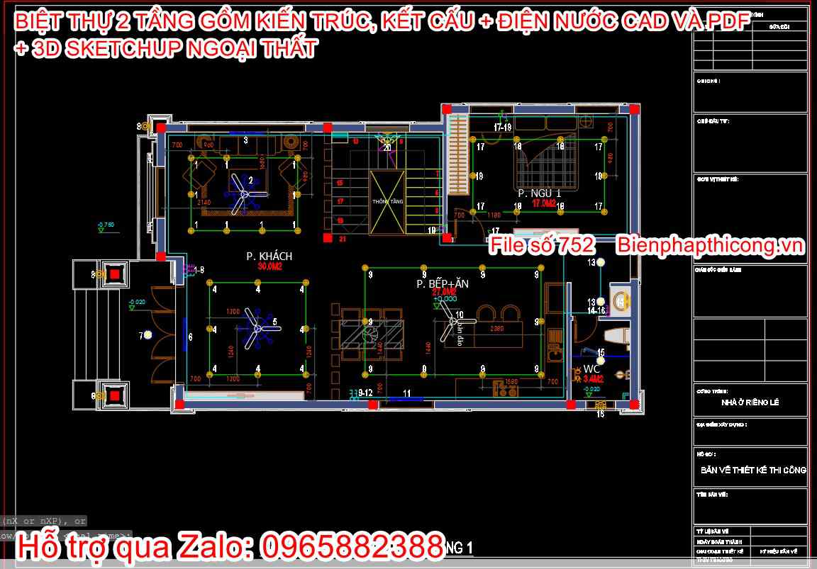 Bản vẽ thiết kế điện nước biệt thự 2 tầng đẹp.