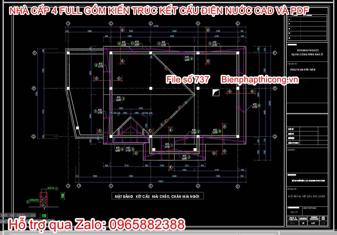 Download bản vẽ nhà cấp 4 4 ngủ đẹp.